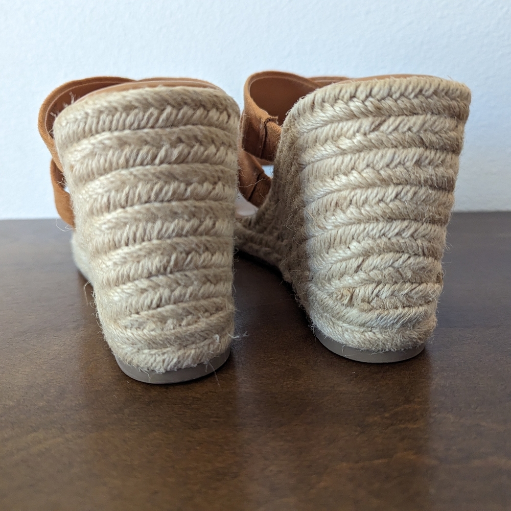 J. Crew Espadrille Wedge Sandals Tan Crossover Suede Straps Size 7.5 - Picture 5 of 12